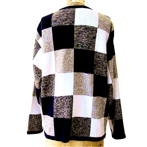 Dressbarn plus size 18/20 black gold white acrylic checkered zip cardigan EUC - Picture 5 of 15